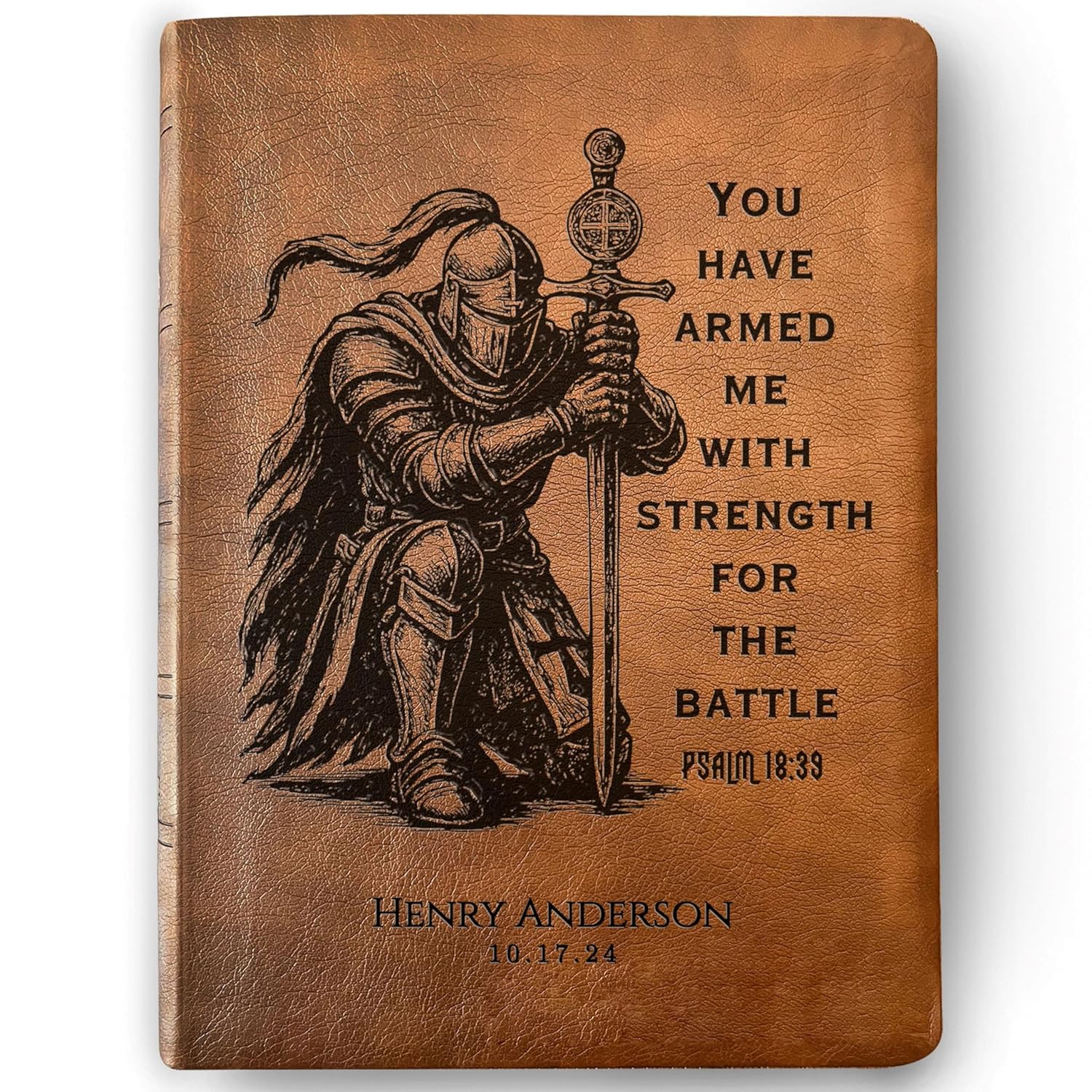STARKENBURG COMPANY Personalized Bible for Men, NASB Wide Margin Bible, Custom Engraved Name, Knight Warrior Design, Christian Gift for Him