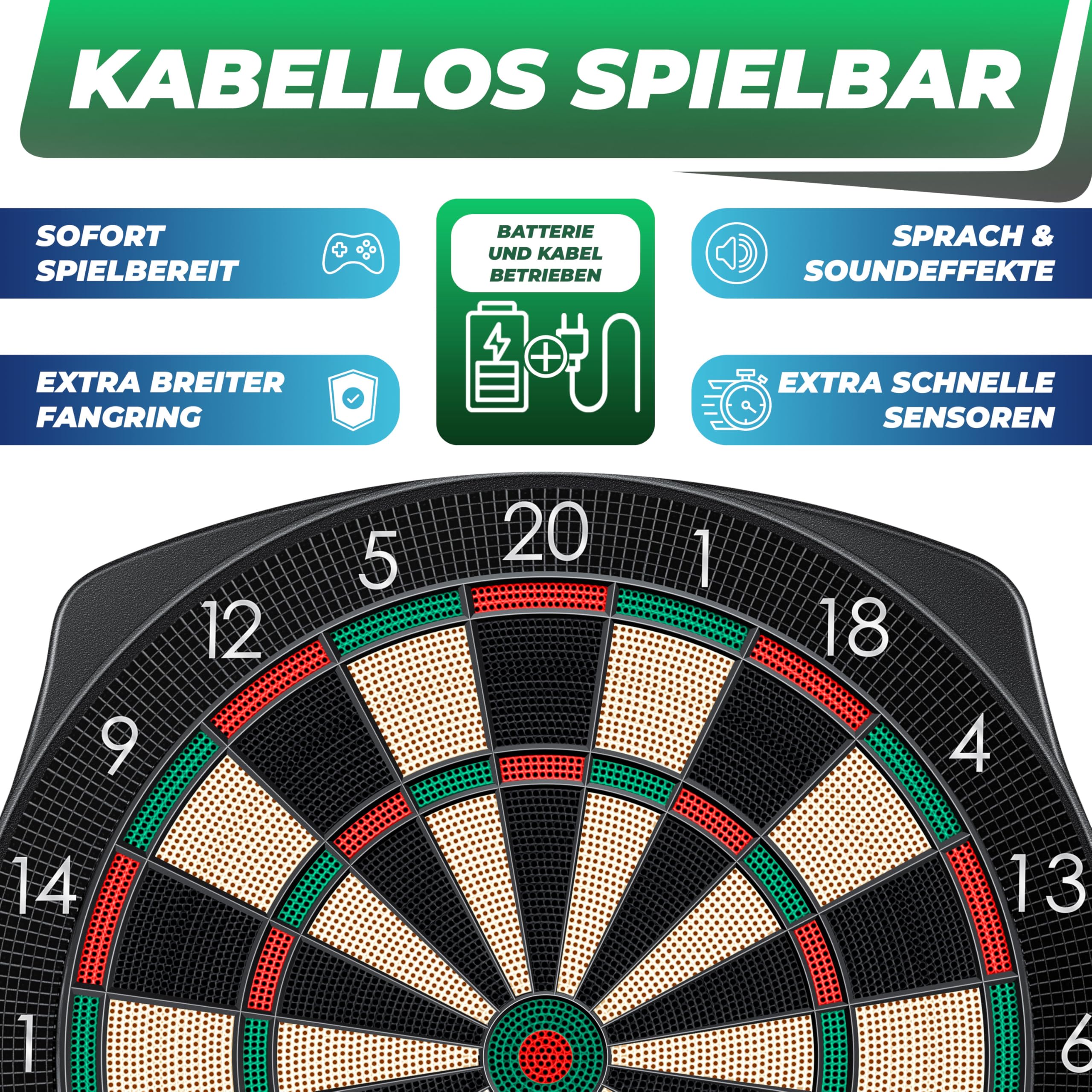 KESSER® Elektronische Dartscheibe Profi Set - E Dartboard mit 15 Dartpfeile + 20 Pro Flights 100 Pfeilspitzen + Zubehör Dart für 1 bis 8 Spieler mit LED Anzeige