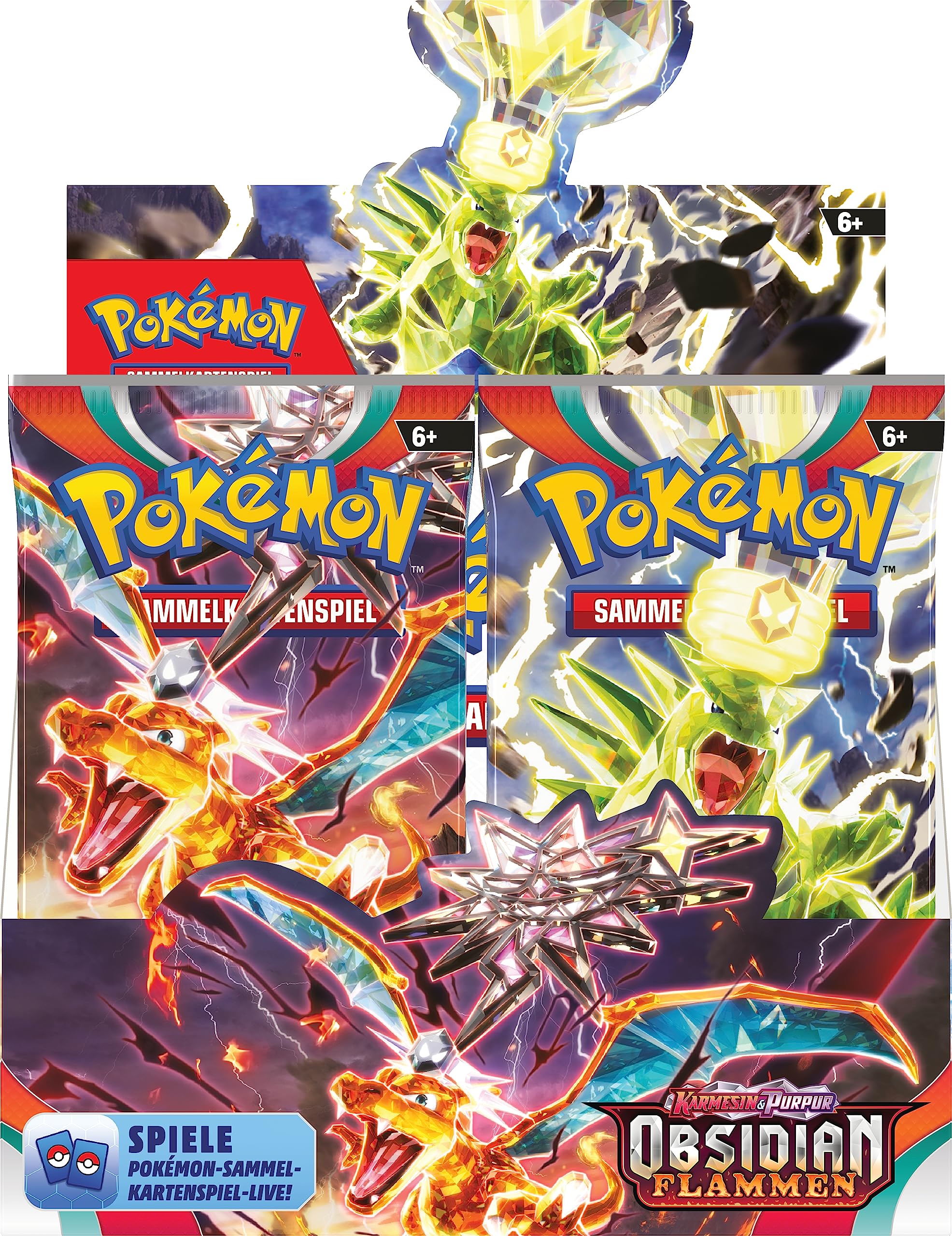 Pokémon-Sammelkartenspiel: Boosterpack-Display-Box Karmesin & Purpur – Obsidianflammen (36 Boosterpacks)