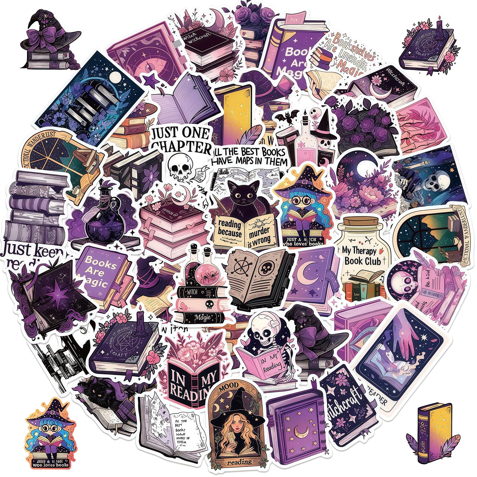 50pcs Romance Book Stickers for Kindle,Holographic Bookish Reading Booktok Aesthetic Stickers Pack for Books, Water Bottles, Laptops, Book Lover Sticker Accessories Gifts for Kids Teens Adults(Purple)