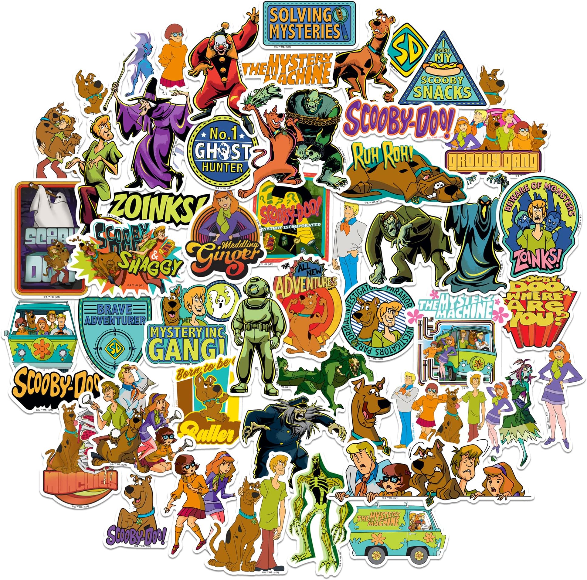 Scooby-Doo Sticker Pack – 50-Count Die-Cut Large Deluxe Vinyl Stickers Variety Pack for Laptop, Water Bottle, Scrapbooking, Tablet, Indoor & Outdoor
