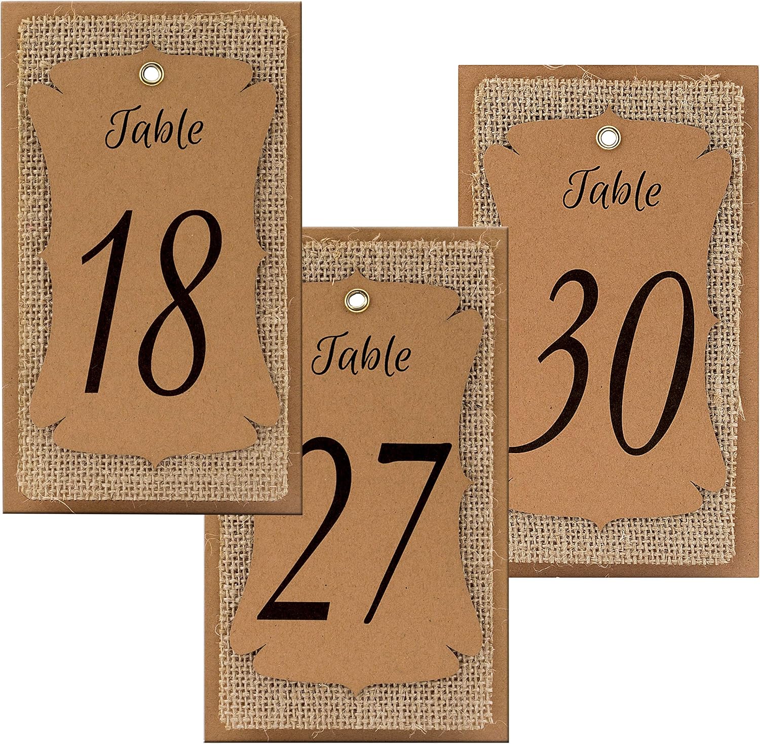 Summer-Ray Handmade Table Number Kraft-Burlap-Kraft Triple Layer Wine Bottle Table Number Hang Tags for Rustic Weddings (Number 16 to 30)