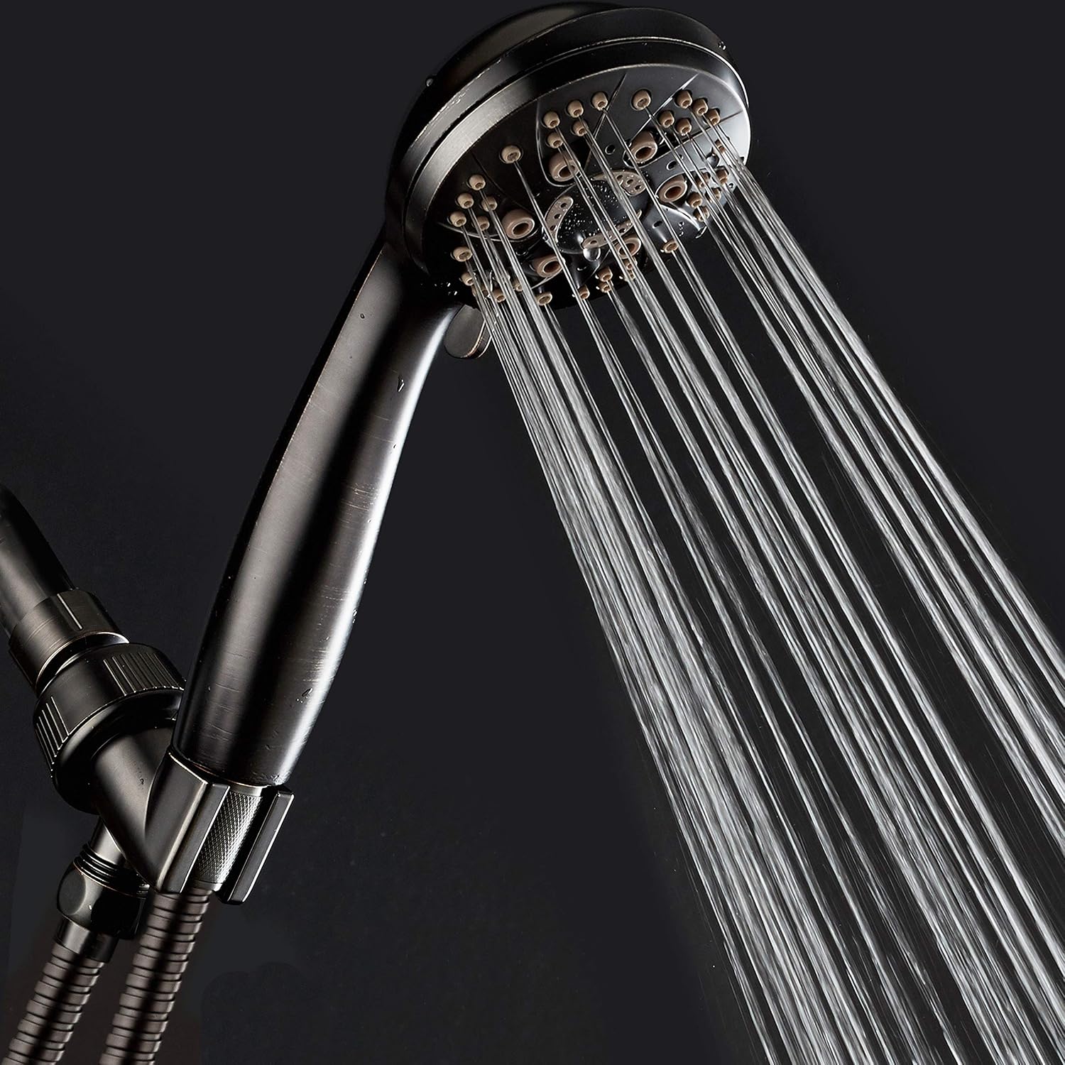 AquaDance High Pressure 6-Setting Oil Rubbed Bronze Handheld Shower Head with Stainless Steel Hose. Officially Independently Tested to Meet Strict US Quality & Performance Standards!