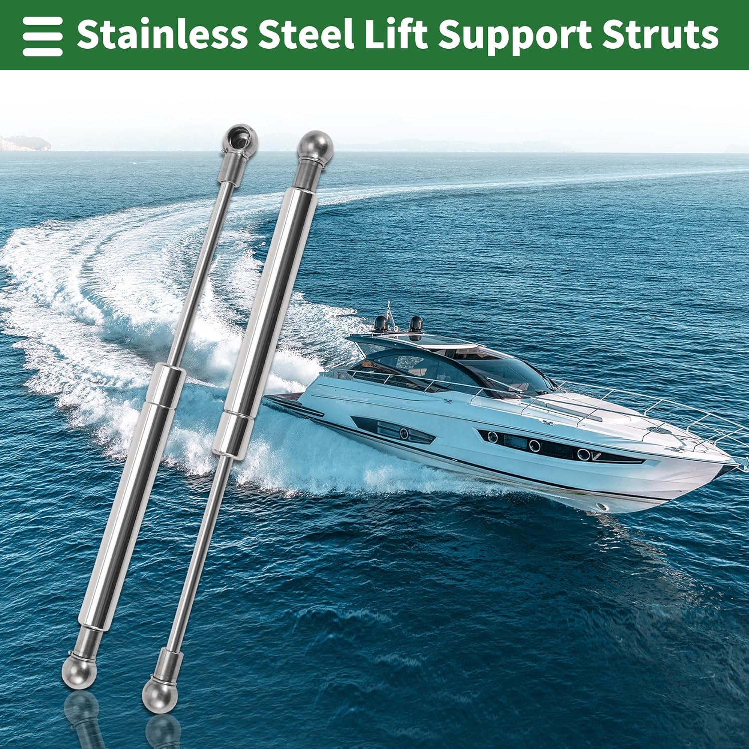 Motoforti 10inch/254mm 20lb/90N/9kg Stainless Steel Lift Support Struts Ball Joint Gas Spring for Boat Marine Hatch Cover Storage Lid Toolbox Cover 2 Pcs