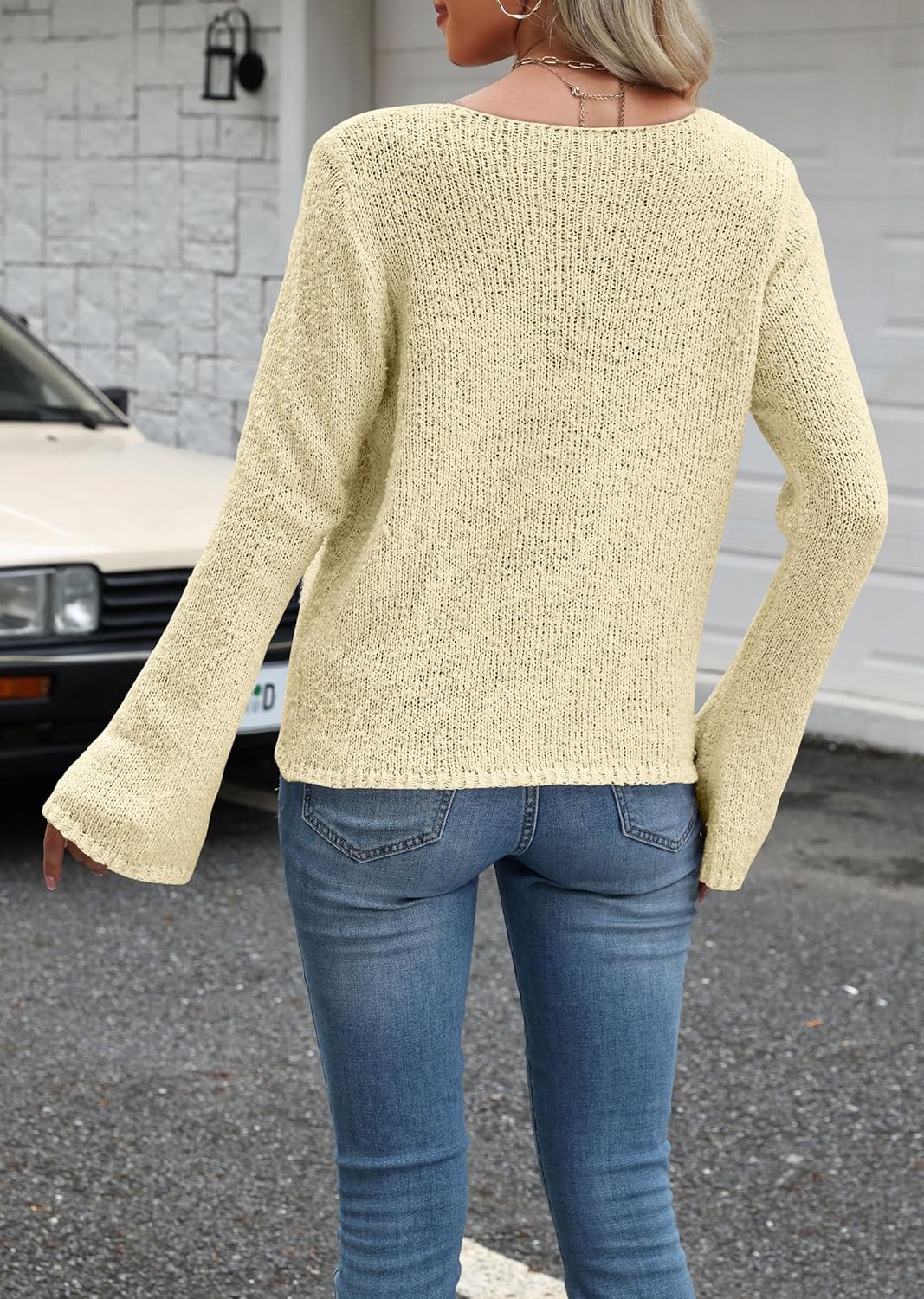 Women Tie Front Cardigan Sweaters Bell Long Sleeve V Neck Knit Bow Sweater Lightweight Y2k Cute Fall Cardigan - Image 4