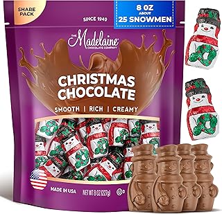 Madelaine Milk Chocolate Christmas Mini Snowmen – Individually Wrapped Holiday Chocolates for Kids – Christmas Candy Stocking Stuffers & Holiday Gift Basket Treats – 8 Oz Bag (Approx. 25 Pieces)