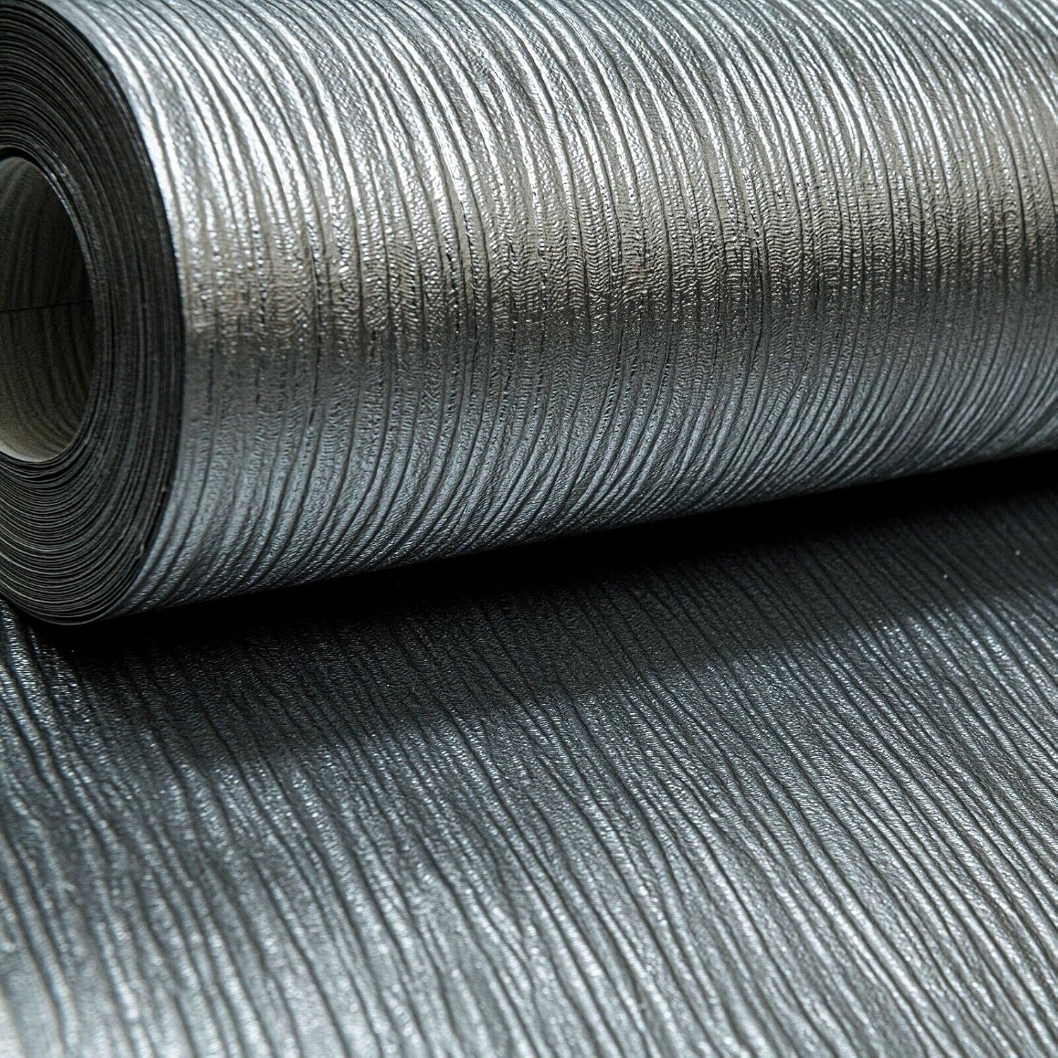 SOPHIE LAURENCE Plain Silver Charcoal Cassiel Textured Metallic Shimmer Wallpaper Free Match (Charcoal), 53 x 1000 cm - Image 3