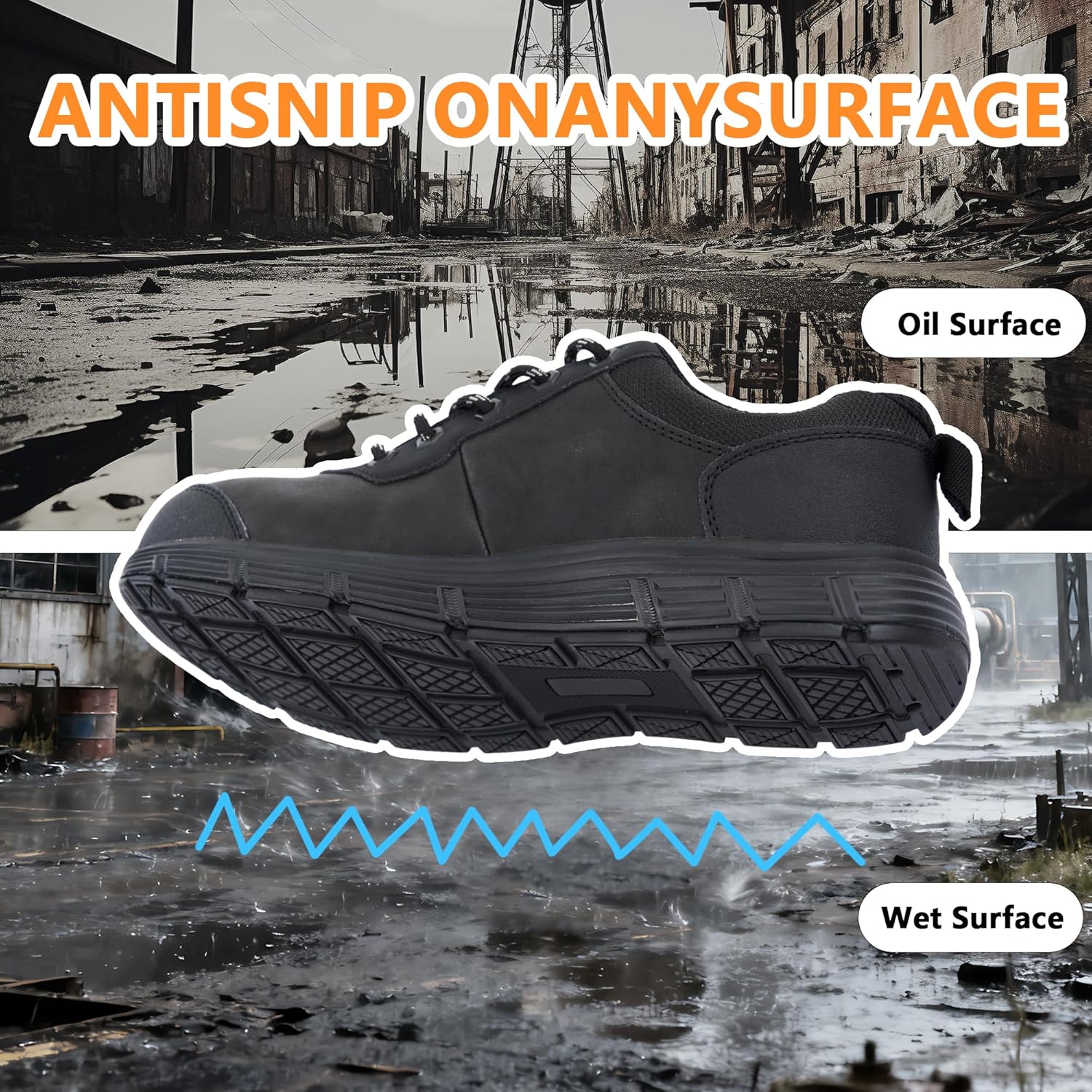 Steel Composite Toe Shoes for Men Non Slip Black Safety Shoes Puncture Protection and Electrical Resistance Leather Construction Boots Extra Wide for Warehouse,Port,House Renovation - Image 4