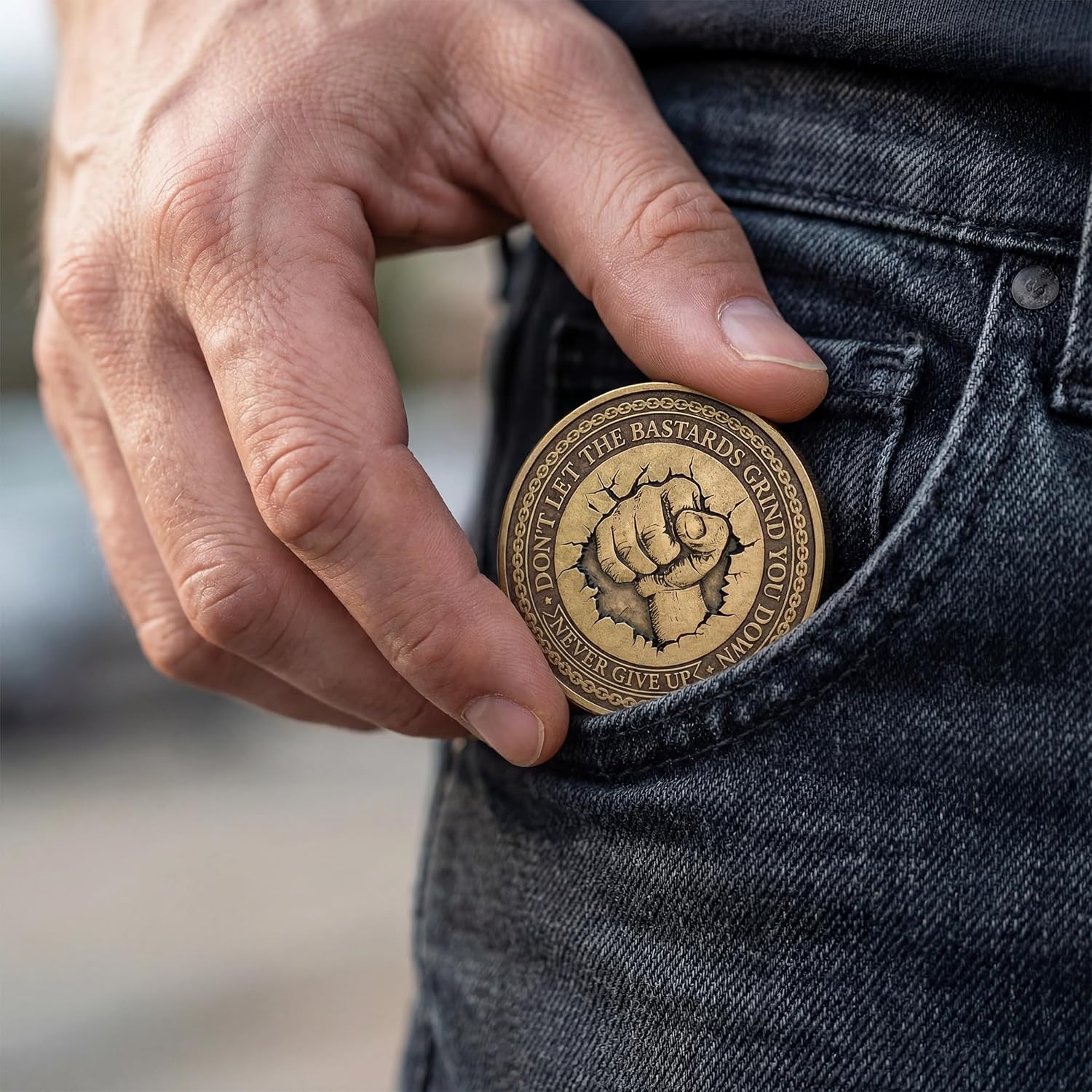 Never Give Up Coin - Motivational EDC Pocket Token for Perseverance, Resilience & Strength - Inspirational Everyday Carry Reminder Gift for Men & Women
