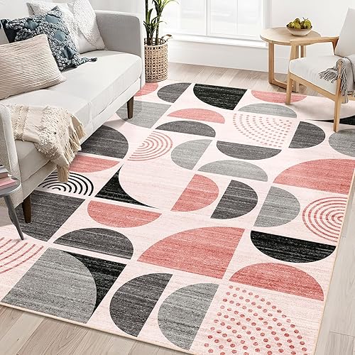 Miniatura 49 de MUJOO Alfombra Bohemia Lavable, Alfombras de Área de 4x6.5 pies para Dormitorio Sala de Estar Mesita de Noche Oficina, Alfombra de Piso Orage y