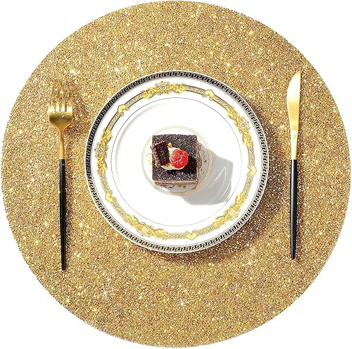 Miniatura 9 de Mantel individual redondo con diamantes de imitación de 15 pulgadas mantel individual brillante decorativo para cocina banquetes de boda plata 8