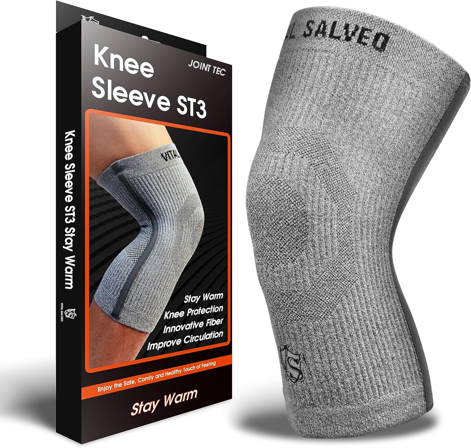 Vital Salveo Warm Knee Sleeve for Thermal Pain Relief, Stay Warm Knee Braces for Circulation, Swelling, and Arthritis, 24/7 Recovery Support for Cold Weather, Office, Daily Wear, Breathable Knee Support for Women and Men(1 PC)/