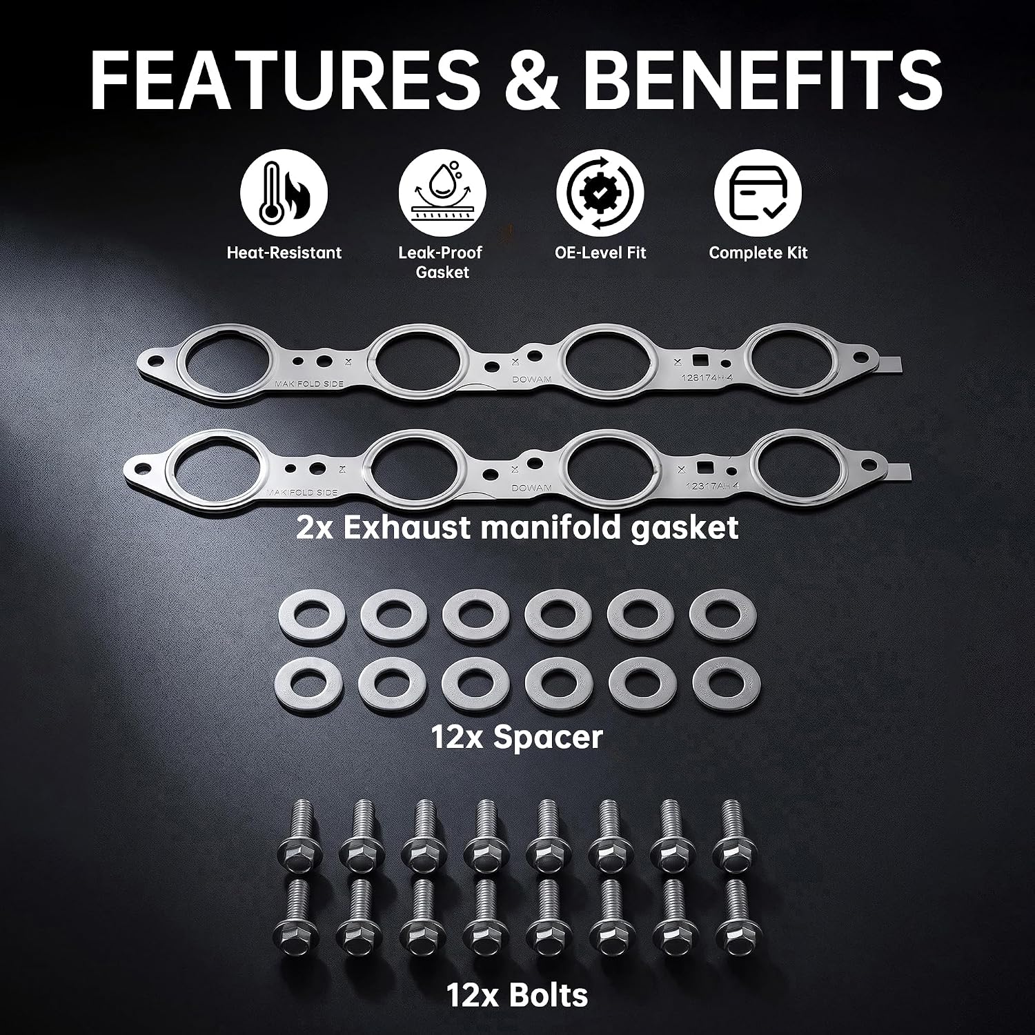 MLS Exhaust Header Manifold Gasket with Bolts, 2 PCS