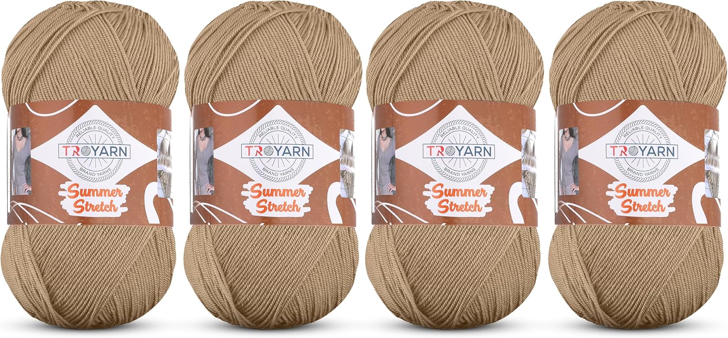 Troyarn Summer Stretch Acrylic Yarn for Crocheting - 4 Skeins of Beige Yarn Made from 100% Elastic Microfiber Acrylic for Knitting, 100gr 438 yds (114368 - Light Beige)