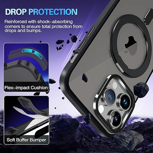 Miniatura 4 de PiMivco Funda magnética para iPhone 14 Pro Max compatible con Magsafe, iPhone 14 Pro Max con soporte de anillo giratorio de 360, translúcida