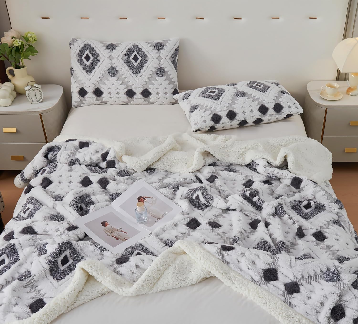 LEVINIS Large Bohemian Bed Blanket 80'' × 90'', Ultra Soft Aztec Bed Blankets for All Season, Cozy, Plush, Bohemian Throw Blanket for Couch/Sofa/Office/Camping, Dark Grey - Image 4