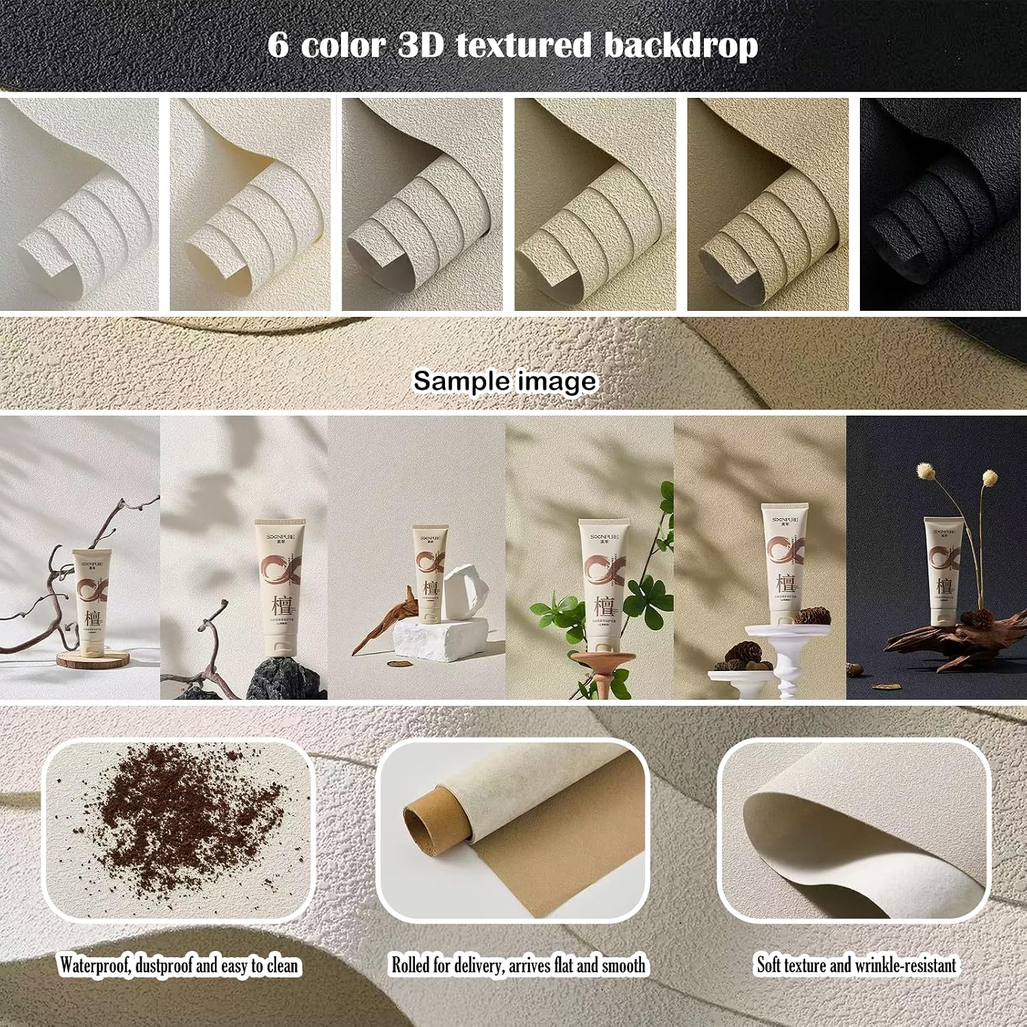 6PCS Non-Wrinkle Product Photography Backdrops, 3D Matte Texture Photo Backdrop Cloth, Flat Lay Seamless 28x21in Tabletop Backdrops for Food Jelwery Cosmetics