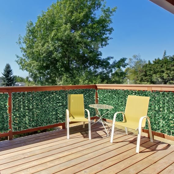 Faux Ivy Privacy Fence Screen, 138x39 in Artificial Ivy Privacy Fence, Artificial Ivy Vine and Green Leaf Hedge Panels for Outdoor Wall Decor, Balcony, Patio, Apartment, Garden, and Yard