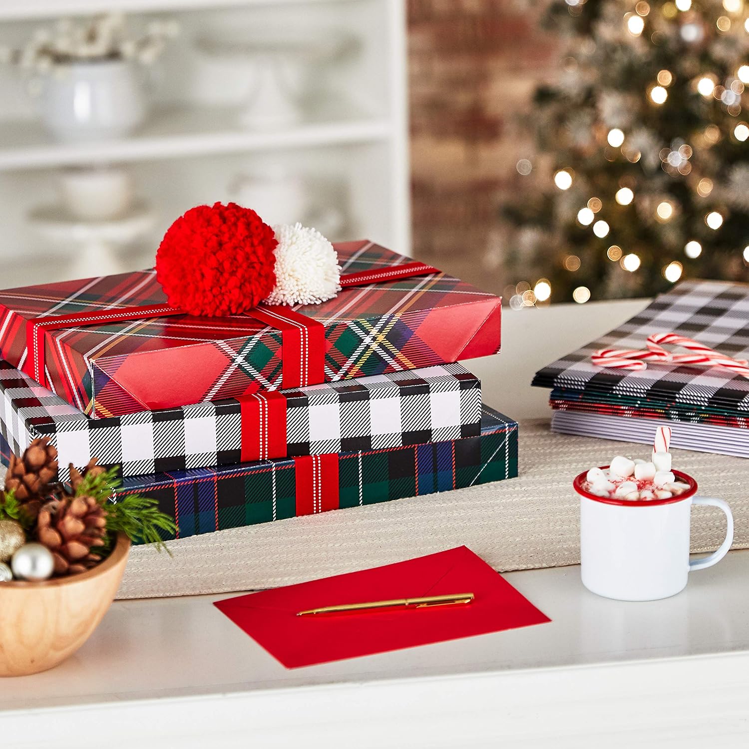 Hallmark Plaid Shirt Box Bundle (12 Boxes, 3 Designs) Blue, Green, Red, Black Buffalo Check for Christmas, Hanukkah, Birthdays, Father's Day
