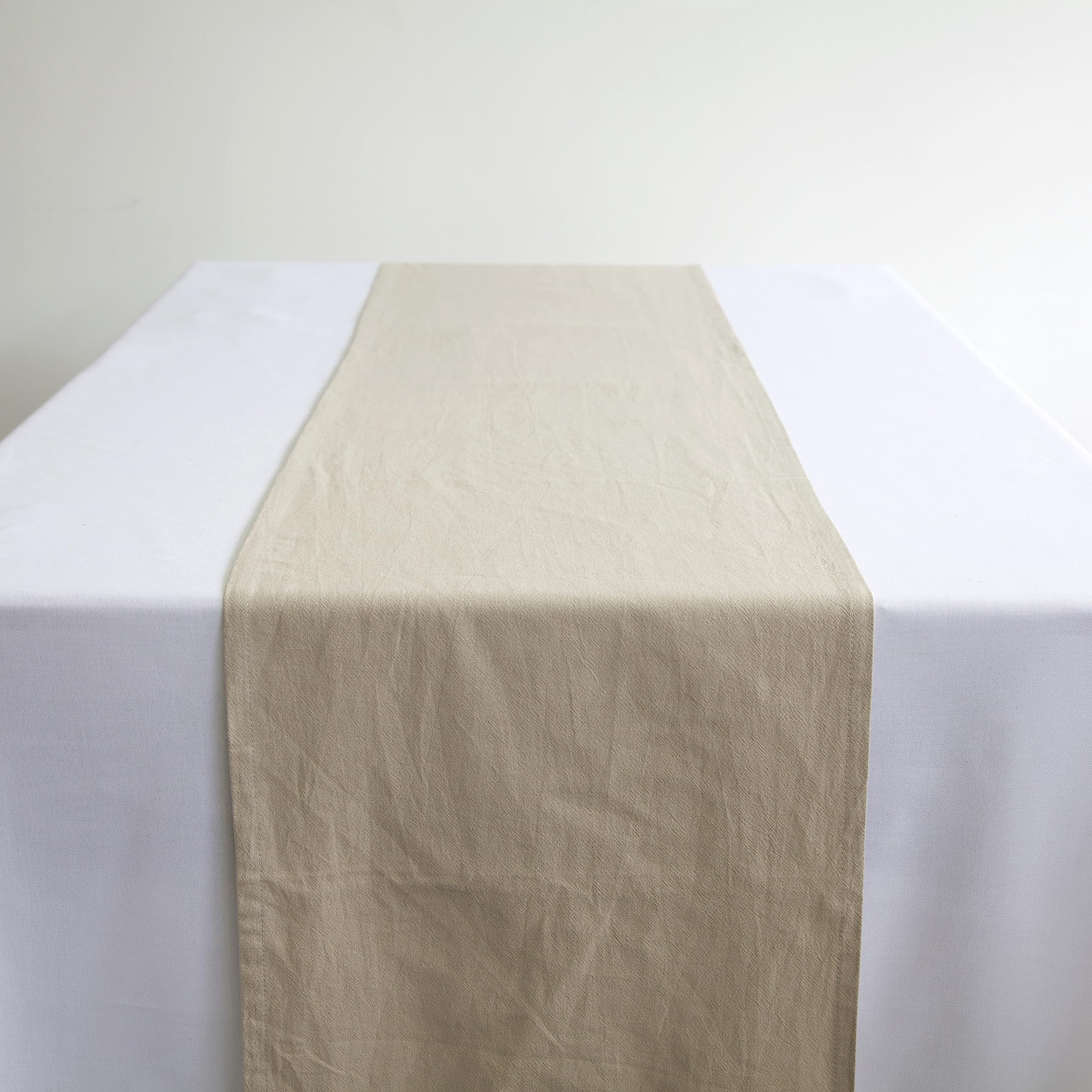 Decor Essentials Beige Linen Stonewash Table Runners Cloths Wedding Decorative Tableware Settings Events (Natural)