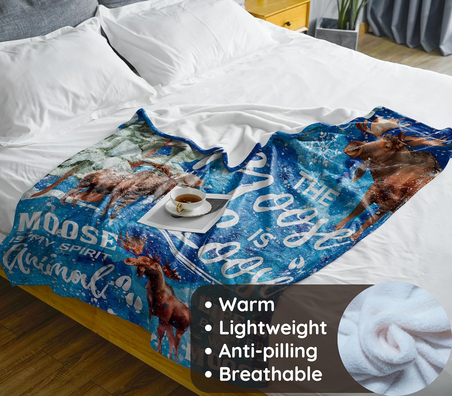 Moose Gift, Gift for Men Women on Birthday and Chirstmas, Flannel Plush Throw Blanket, 50"x 65" - Moose - Image 4