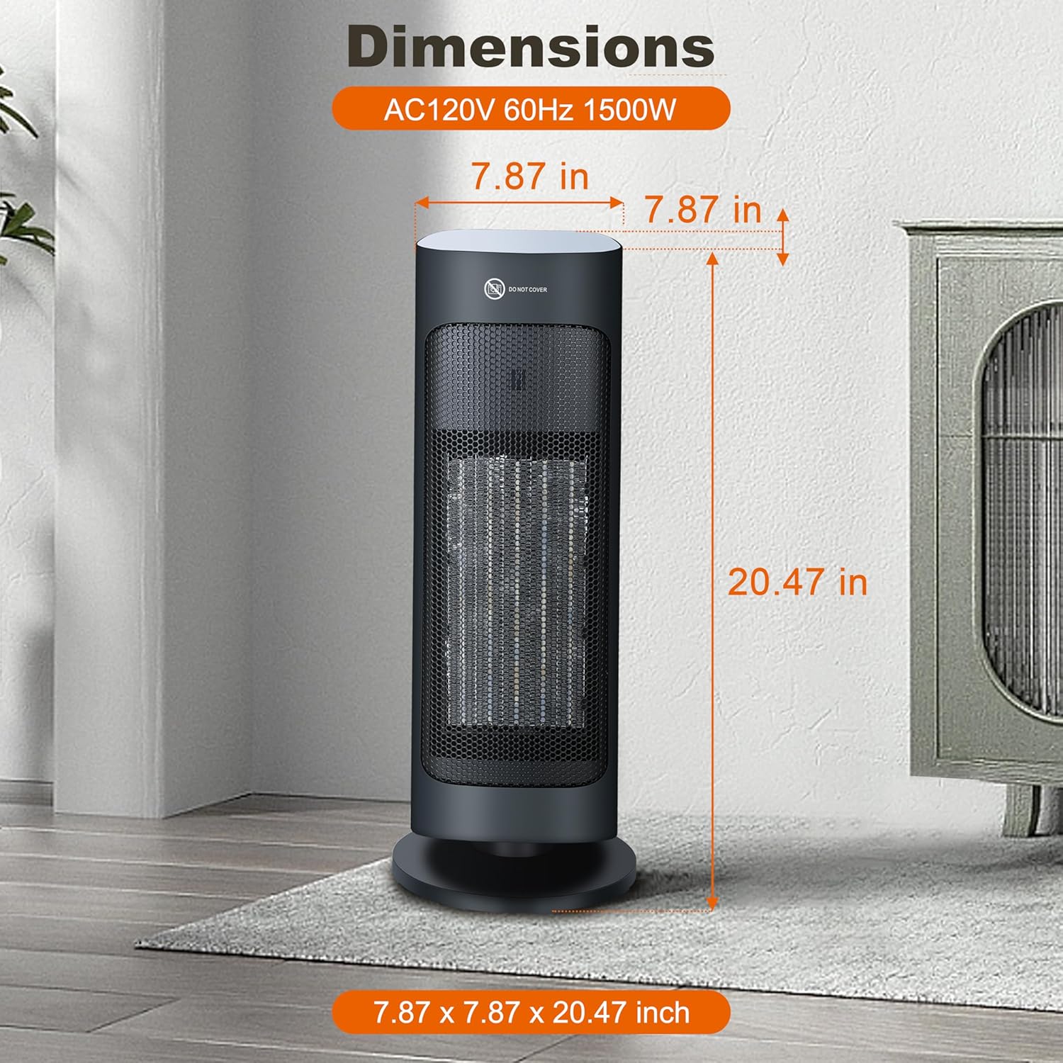 Ceramic Space Heater, Portable Electric Heater for Home Bedroom Office, Digital Touch Display, Adjustable Thermostat, Overheat & Tip-Over Protection, 1-12H Timer, 9.9 X 4.8 X 6.3 Inch, 1500W