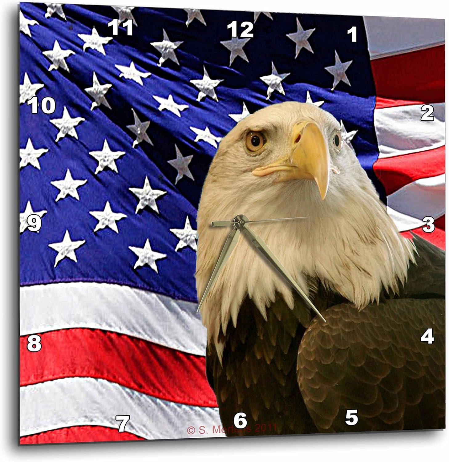 3dRose DPP_21650_3 Bald Eagle and American Flag-Wall Clock, 15 by 15-Inch