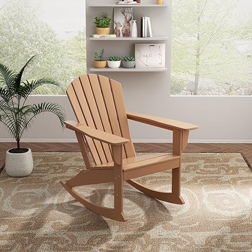 HDPE Altura Outdoor Rocking Poly Adirondack Chair, Teak