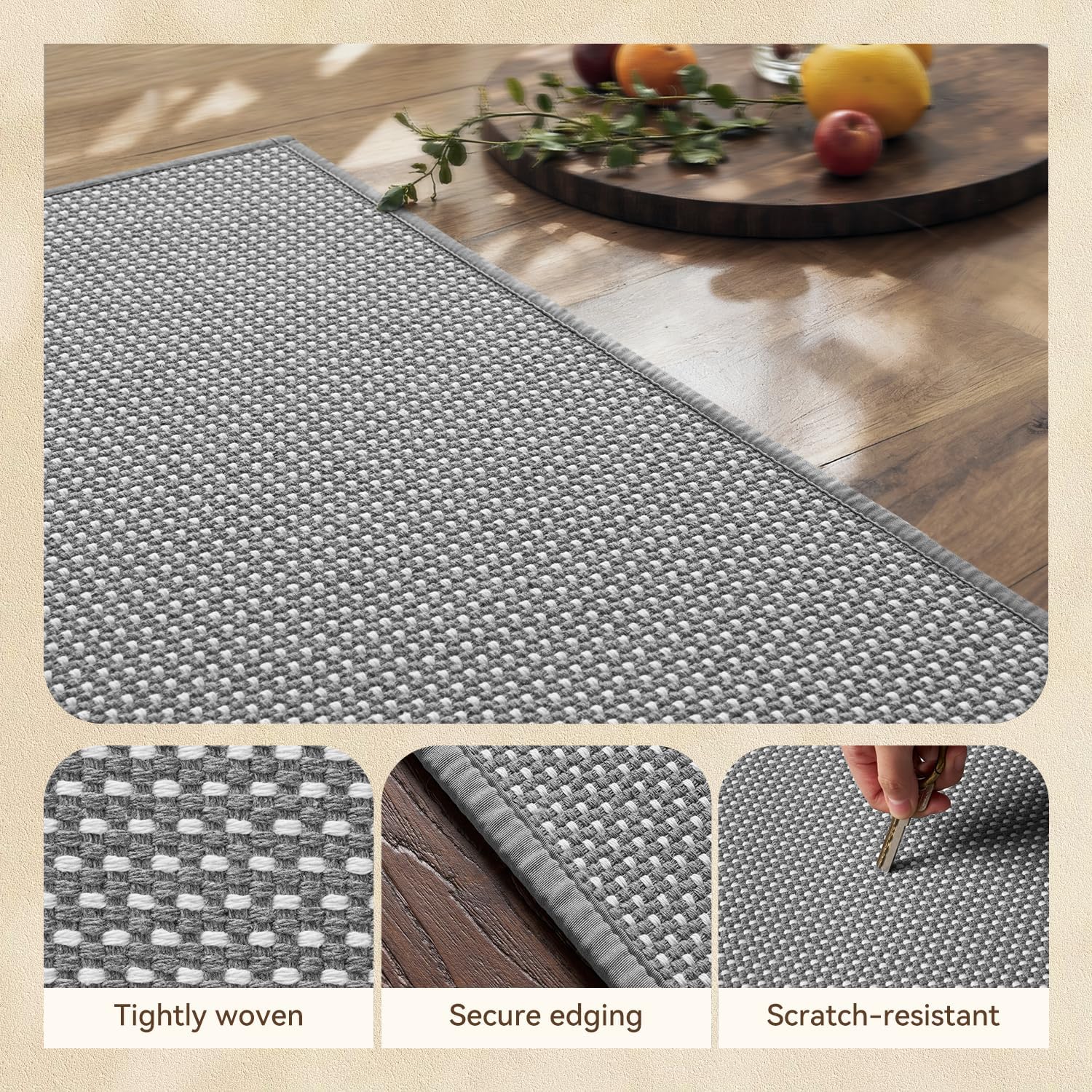 MontVoo Absorbent Kitchen Rug Sets Washable,Rubber Backing Runner Rugs Sets for Kitchen Floor Non Slip, Front of Sink, Kitchen Mats for Floor 2 Piece(Grey,17"x28"+17"x47")