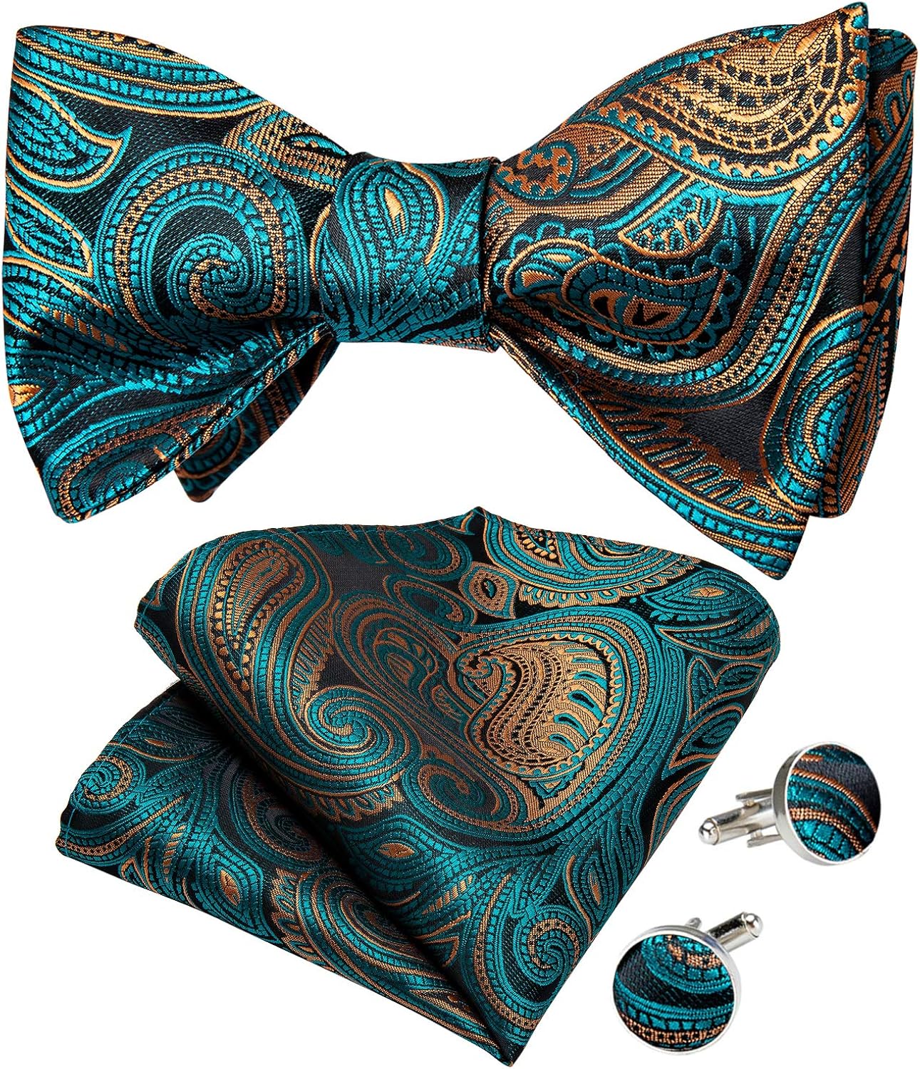 DiBanGu Pajarita a rayas a cuadros para hombre corbata tejida de seda bolsillo cuadrado gemelos cuadrados para fiesta de boda