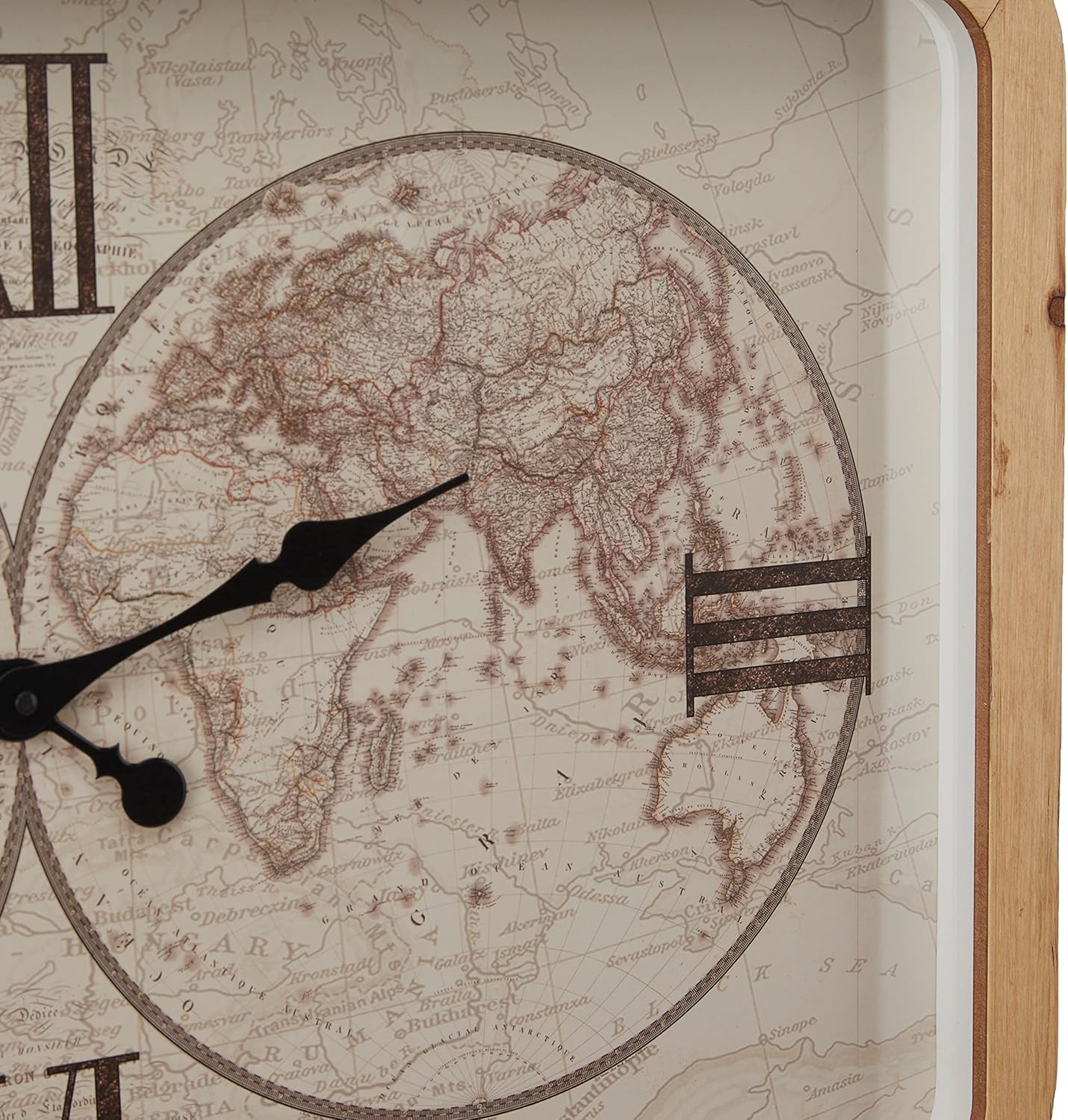 Deco 79 Glass World Map Wall Clock, 31" x 3" x 20", Brown