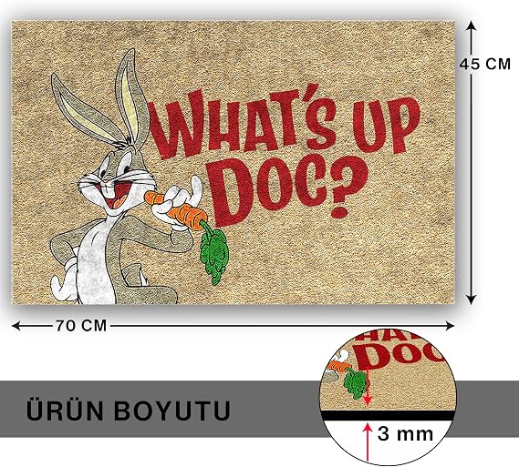 Monnhein Tasarımlı Dekoratif Kapı önü Paspas, Dış Mekan/Ev İçi/Banyo/Mutfak/Yatak Odası/Giriş Paspasları (Whats Up Doc, 45X70)
