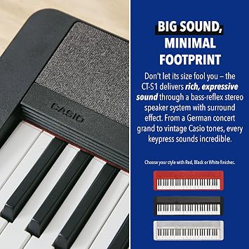 Casio Casiotone CT-S1 – 61-Key Touch-Sensitive Retro Keyboard | Sleek, Portable Design for Beginners to Pros | Stereo Grand Piano + 60 AiX Tones | USB-MIDI Connectivity | Black
