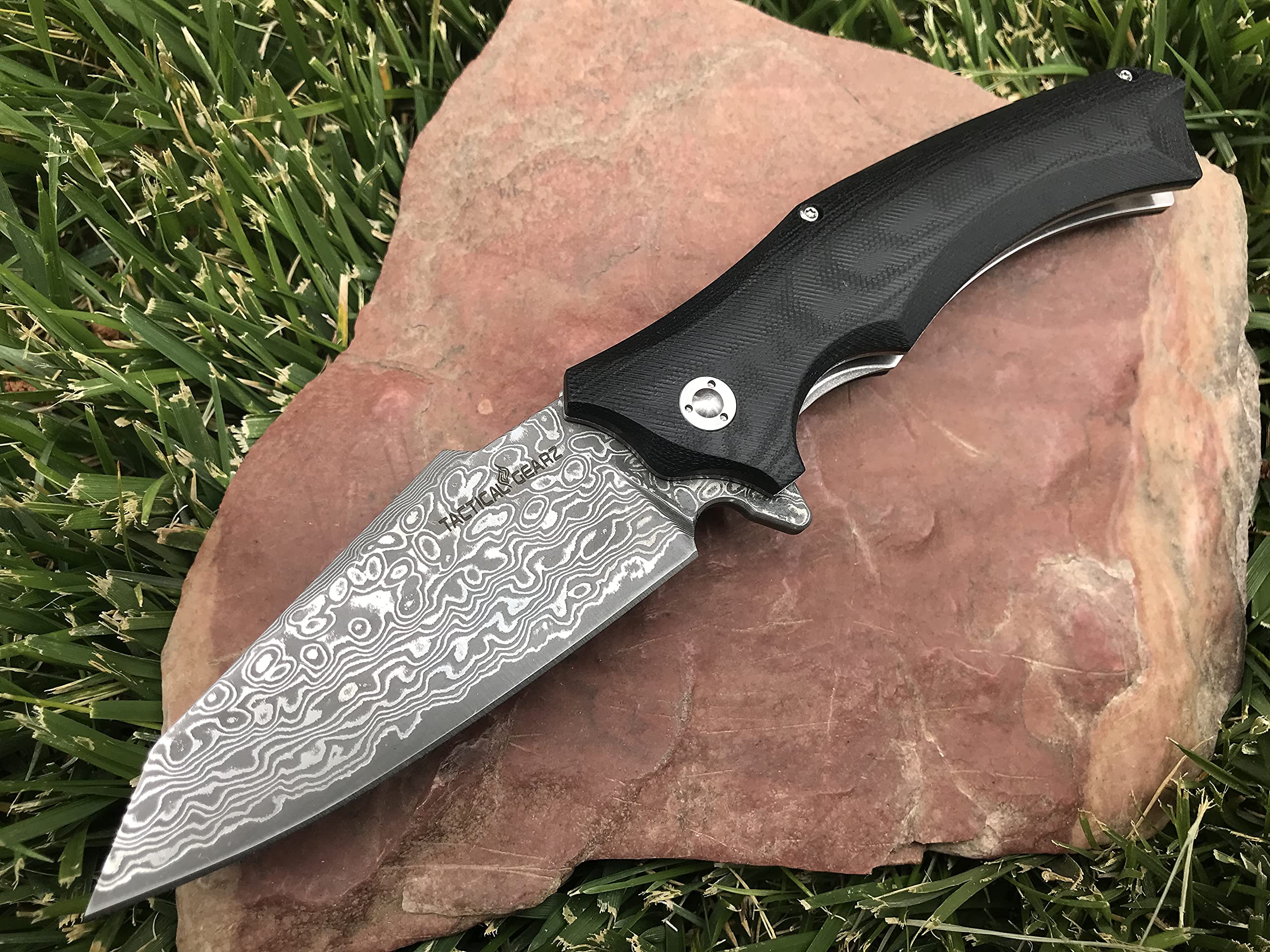 TACTICAL GEARZ Damascus G10 Pocket Knife, Vex XT! G10 Handle! Thick