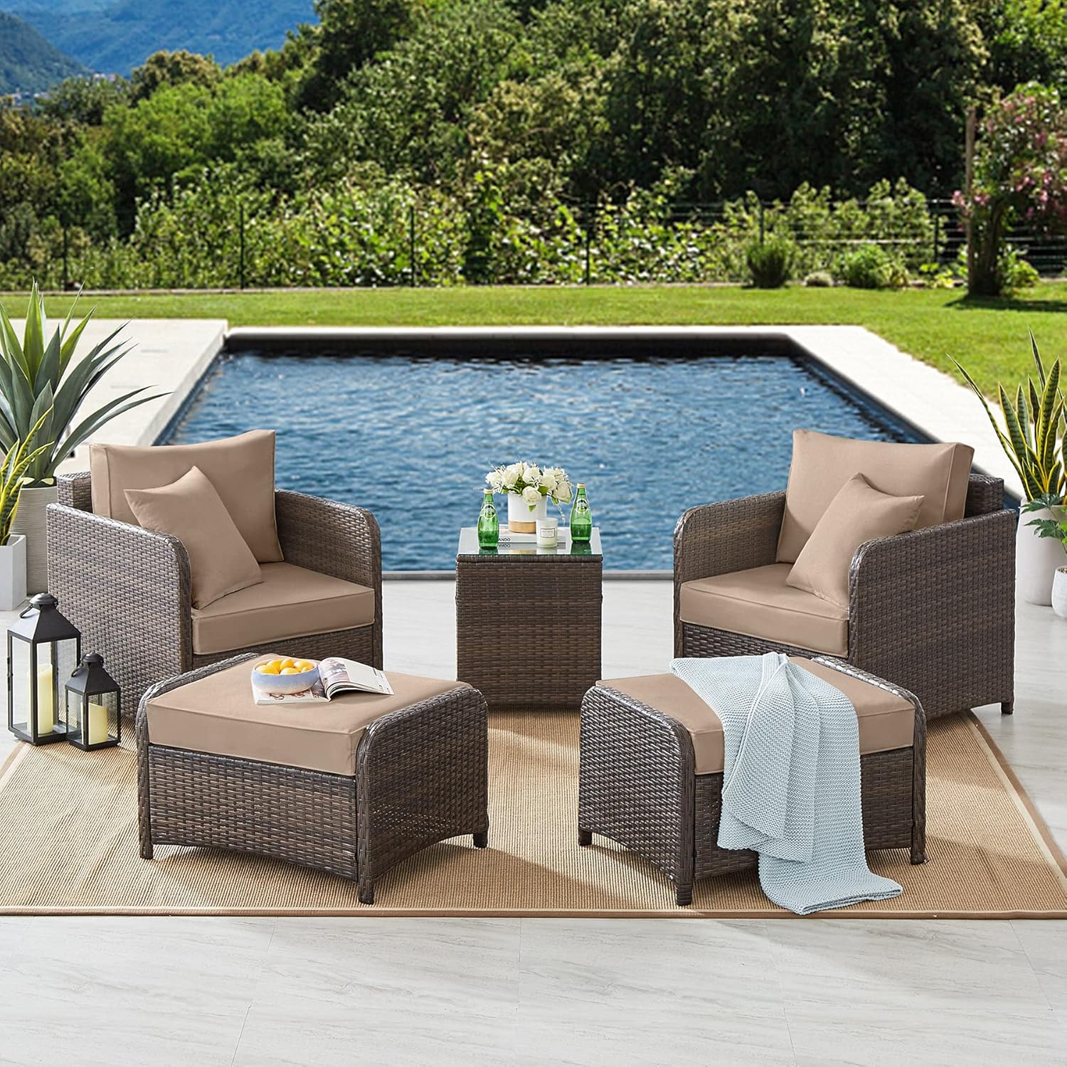 Tribesigns 5 Pieces Patio Chairs with Ottoman, Outdoor