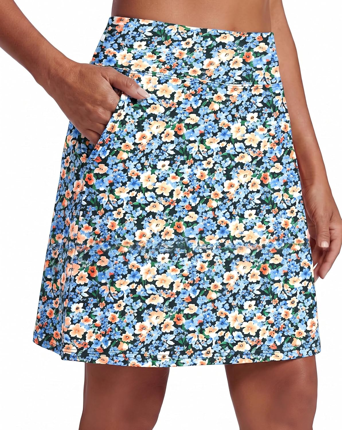 PrinStory 19" Tennis Skirt for Women Athletic Skort with Zipper Pockets