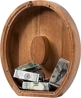 Piggy Bank for Kids Boys Girls, Wooden Large Letter Piggy Bank Alphabet Money Bank with Initial O, Coin Bank Fun Gifts for Birthday, Christmas, Festival, Baby Shower