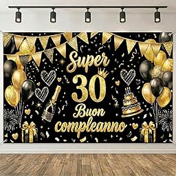 Striscione di Compleanno 18 30 40 50 60 70 80 Anni, Compleanno Festa Decorazioni Oro Nero, Fondale per Decorazioni del Buon Compleanno Decorazione 180x115 cm, (30 Anni)