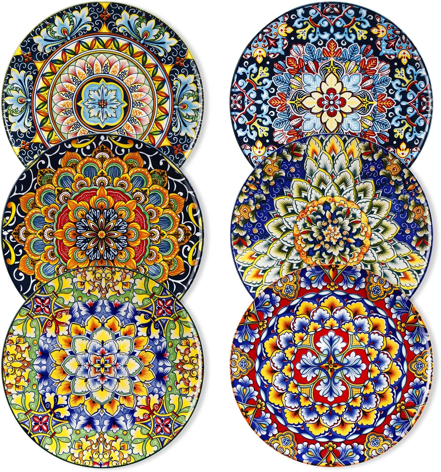 vancasso Salad Plates Set of 6-8.5 Inch Ceramic Dessert Plate, Small Dinner Plate Set, Microwave, Oven and Dishwasher Safe, Colorful Bohemian Style Dishes for Kitchen