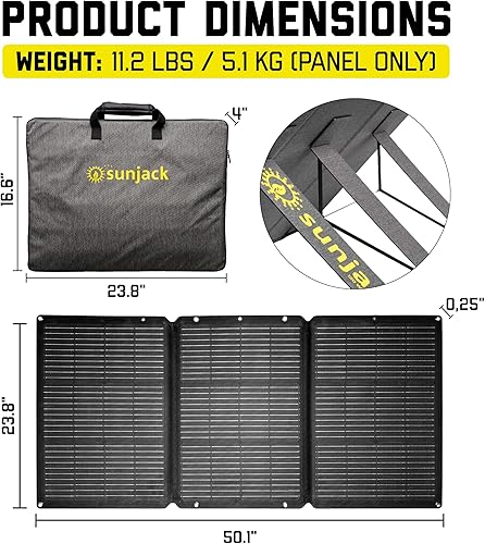 Miniatura 7 de SunJack Cargador de panel solar portátil plegable de 120 W con soportes, MC4PD60 USB-CUSB-A, ETFE monocristalino, cargador solar impermeable para