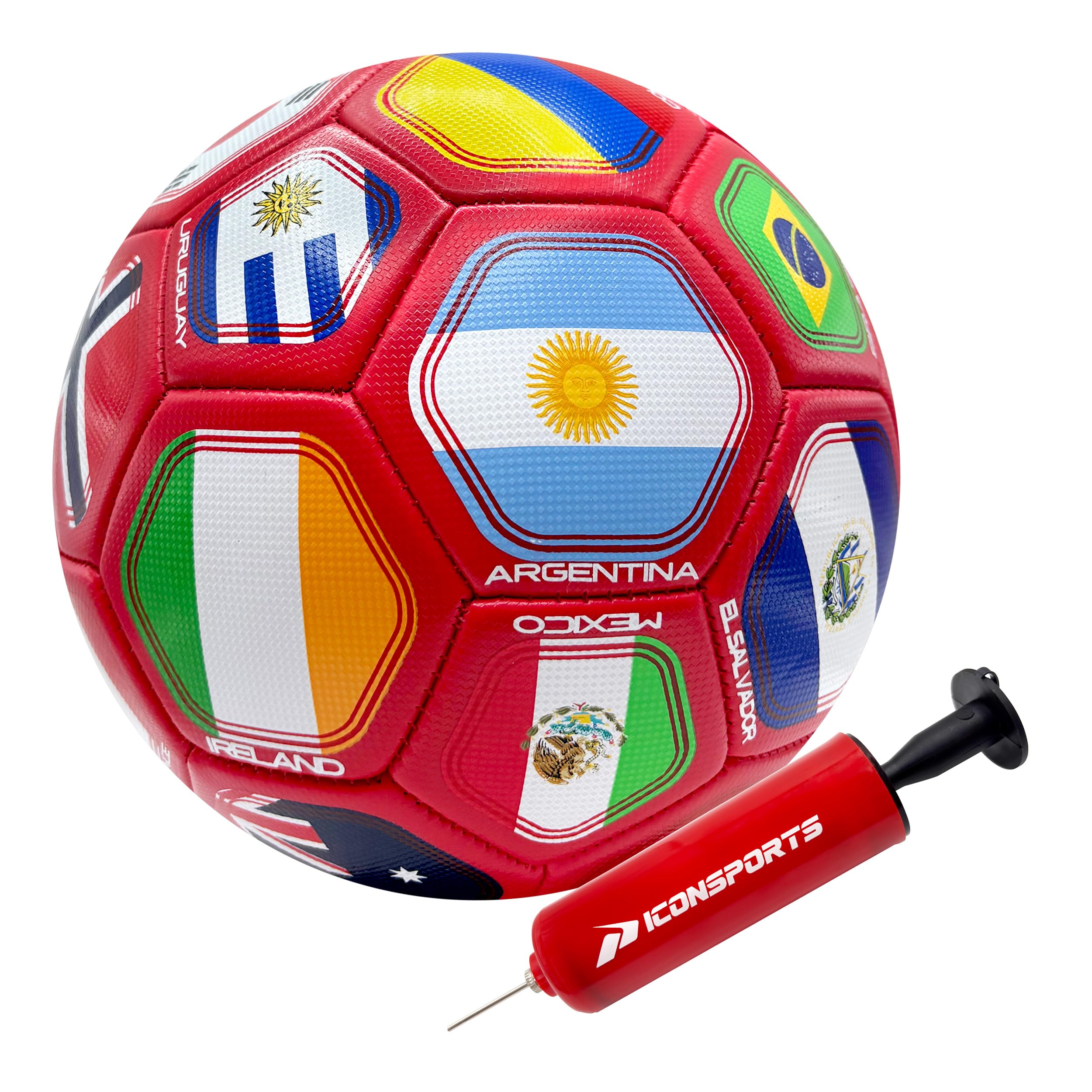 Icon Sports Officially Licensed Country Flag Soccer Ball - ISG180BLT Red Size 5