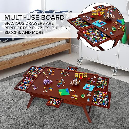 Miniatura 7 de Jumbl Estante para tablero de rompecabezas de 1500 piezas con paspartú, mesa de rompecabezas de madera de 27 x 35 pulgadas con 6 cajones de