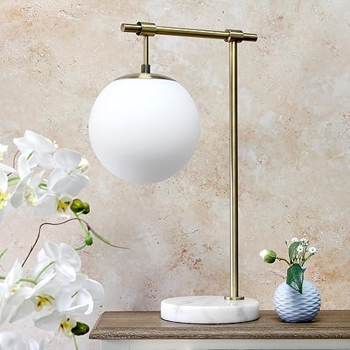 Miniatura 2 de Elegant Designs LT2115-ABS - Lámpara de escritorio de 21 pulgadas con pantalla de globo de vidrio blanco moderno de mediados de siglo con brazo de