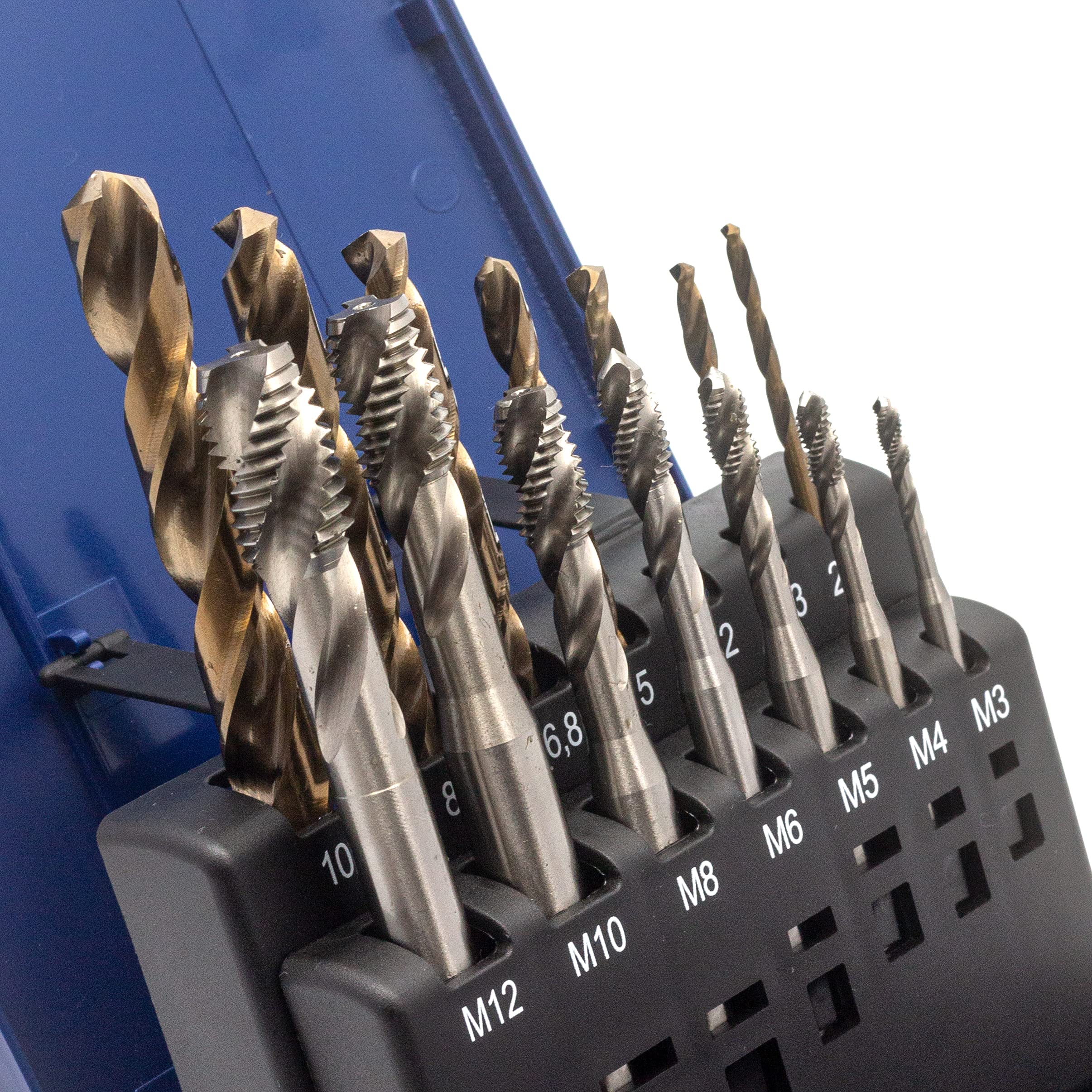 Lot de 14 tarauds pour machine à trou borgné M3, M4, M5, M6, M8, M10, M12 HSSE-Co5