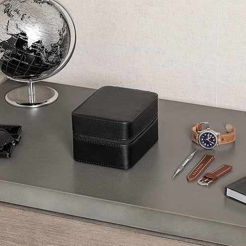 Miniatura 7 de Juego de regalo Caja de reloj de cuero con 10 ranuras con cajón de valet y funda de viaje a juego para 5 relojes, organizador de exhibición de