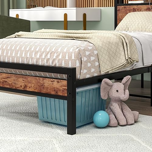 Miniatura 28 de Base de cama de tamaño matrimonial con cabecera de almacenamiento/estación de carga USB, marco de cama de plataforma de metal, tamaño matrimonial,