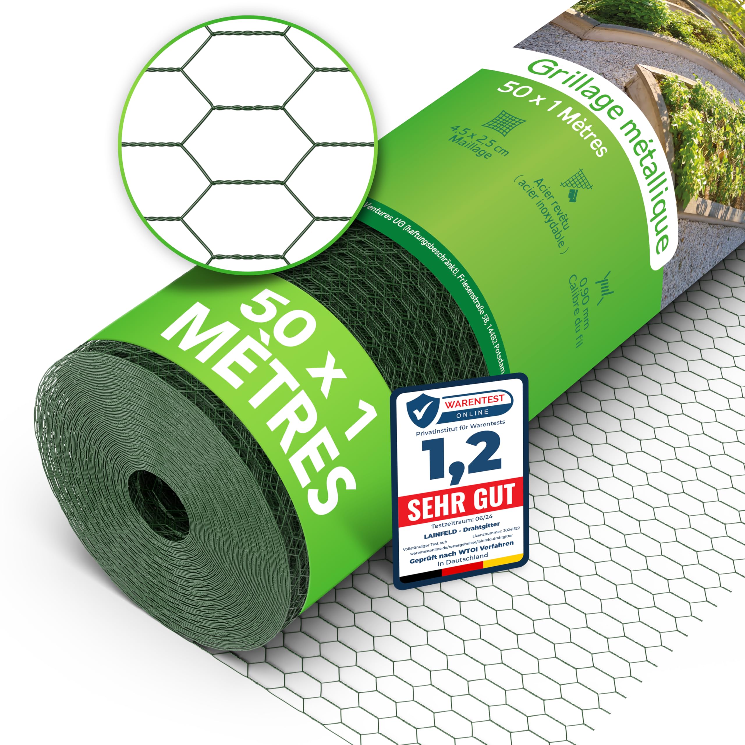 Grillage à mailles fines 50 x 1 m, maille 2,5 cm, grillage de lapin | Clôture de grillage pour lapin, volière, poulailler et jardin, mailles fines de 2,5 cm