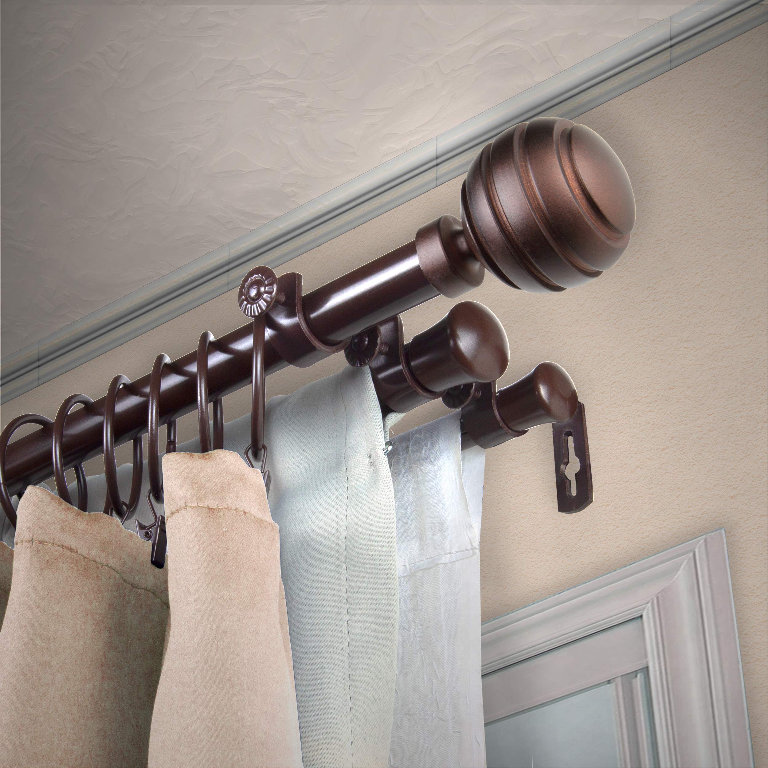 Rod Desyne Dina 13/16" Triple Curtain Rod, 48-84 inch, Cocoa