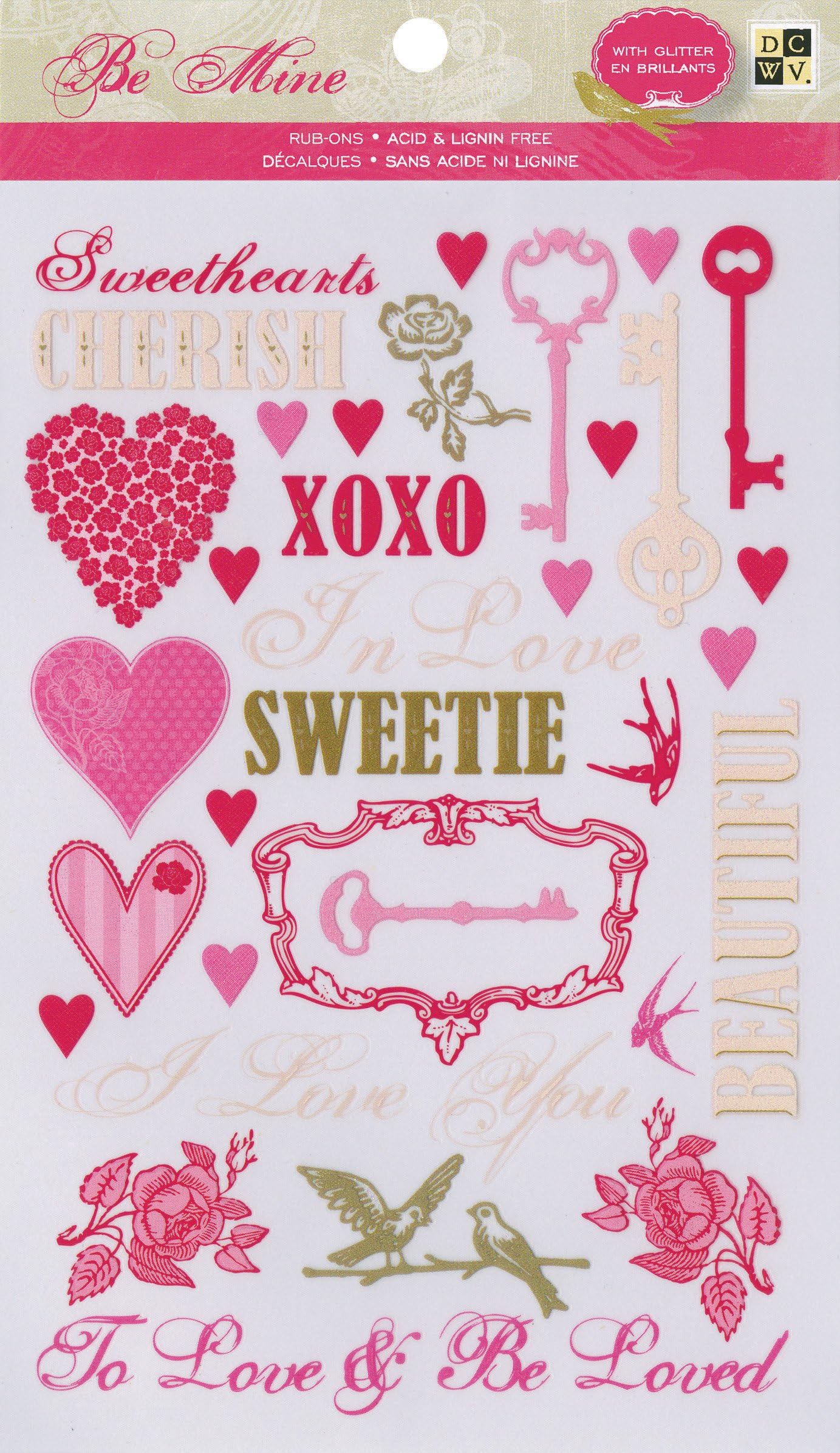 DCWVDie Cuts With A View Be Mine Rub on Glitter Stickers