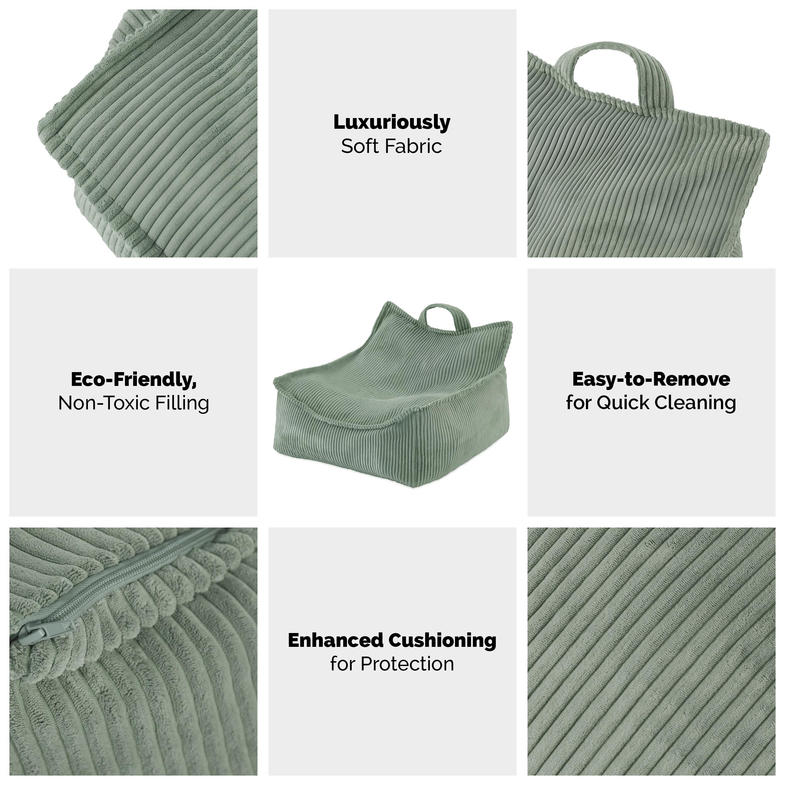 MISIOO - Puf para niños, gran bolsa, para niños, material pana, 77 x 67 x 50 cm, tejido lavable, asa para un fácil transporte, construcción estable y suave, calidad